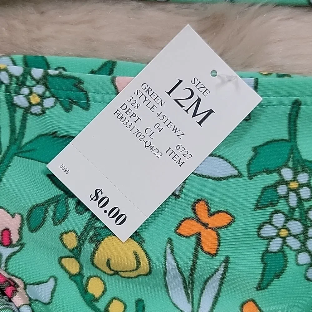 CAT & JACK 2-PIECE GREEN FLORAL SWIMSUIT, SIZE 12 MONTHS - NEW